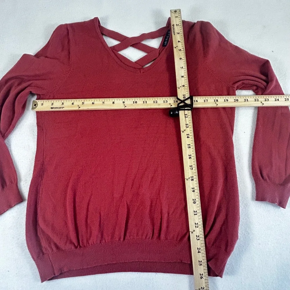 Love Ellie Womens‎ Rust Orange Lattice Back V-Neck Knit Sweater Large 01943